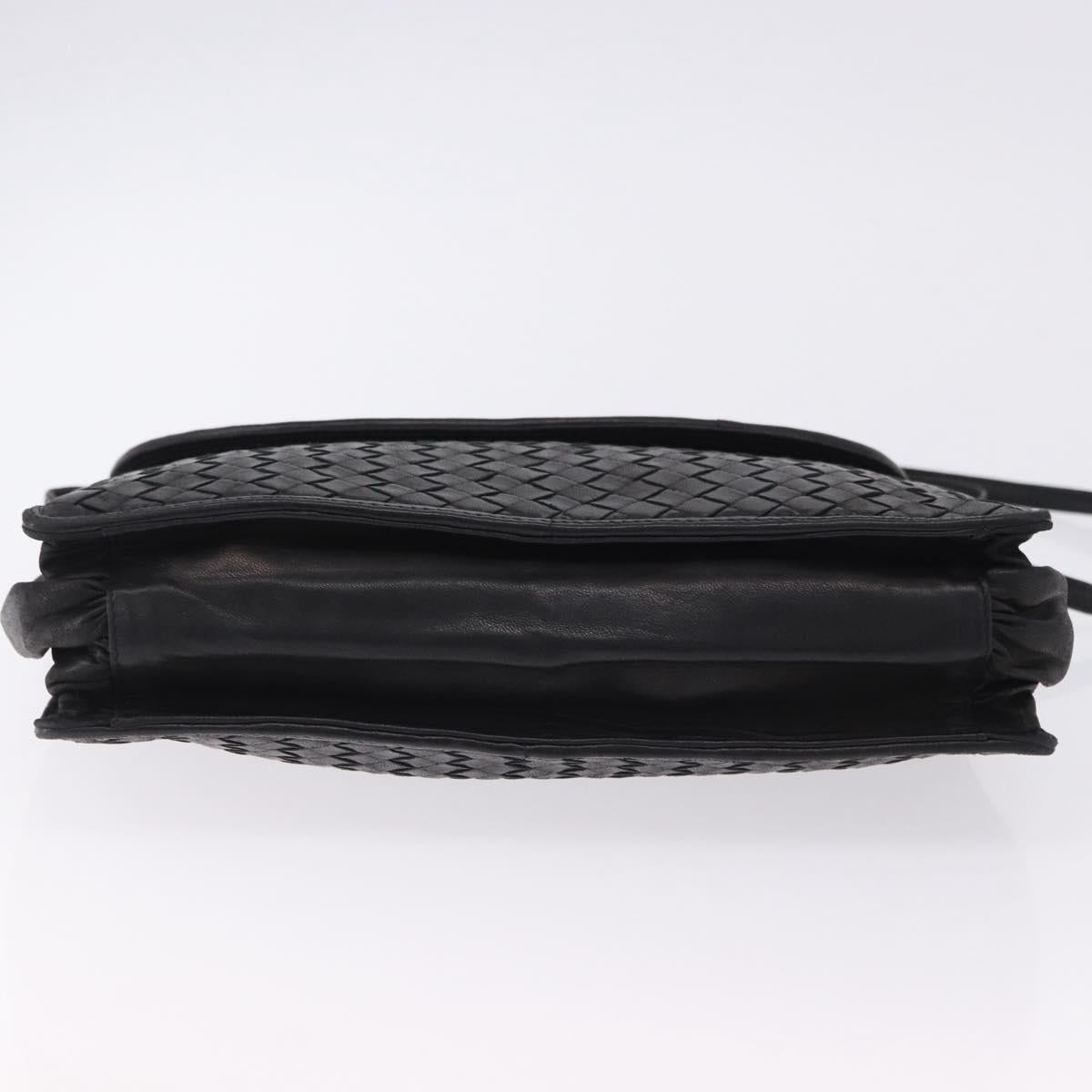 BOTTEGA VENETA INTRECCIATO Shoulder Bag Leather Black Gold Auth 197189