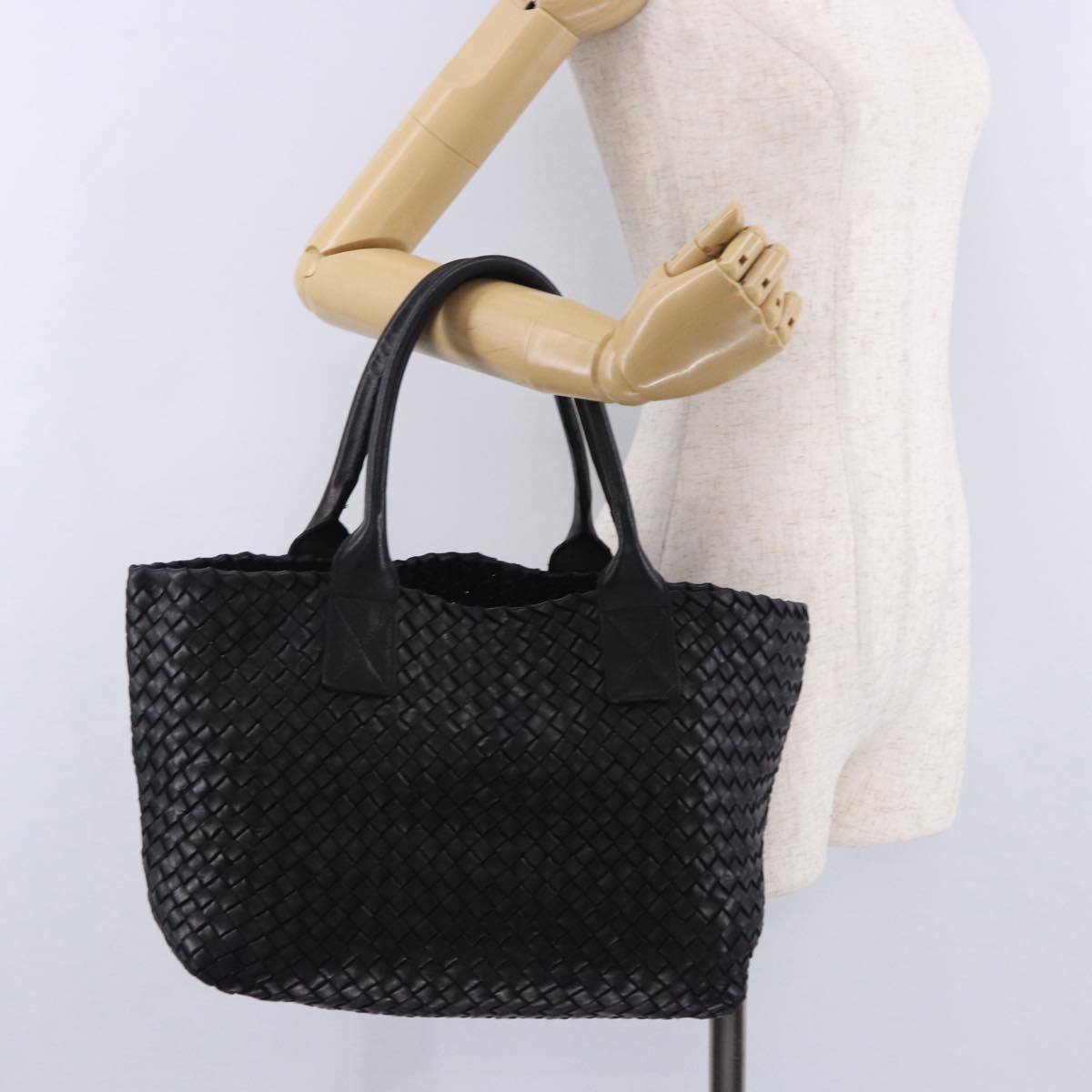 BOTTEGA VENETA INTRECCIATO Cabas PM Hand Bag Leather Black 141498 Auth 197190SAV
