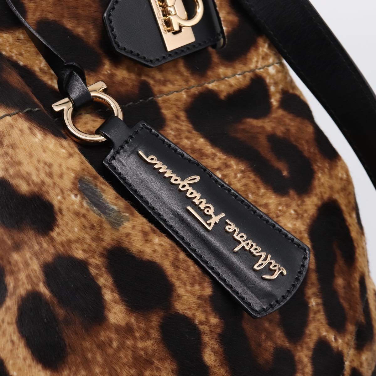 Salvatore Ferragamo Gancini Hand Bag Harako leather 2way Brown Gold Auth 197192A