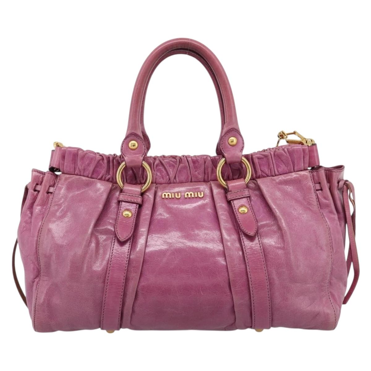 Miu Miu Matelasse Hand Bag Vitellolux 2way Pink Gold Auth 197197SAM