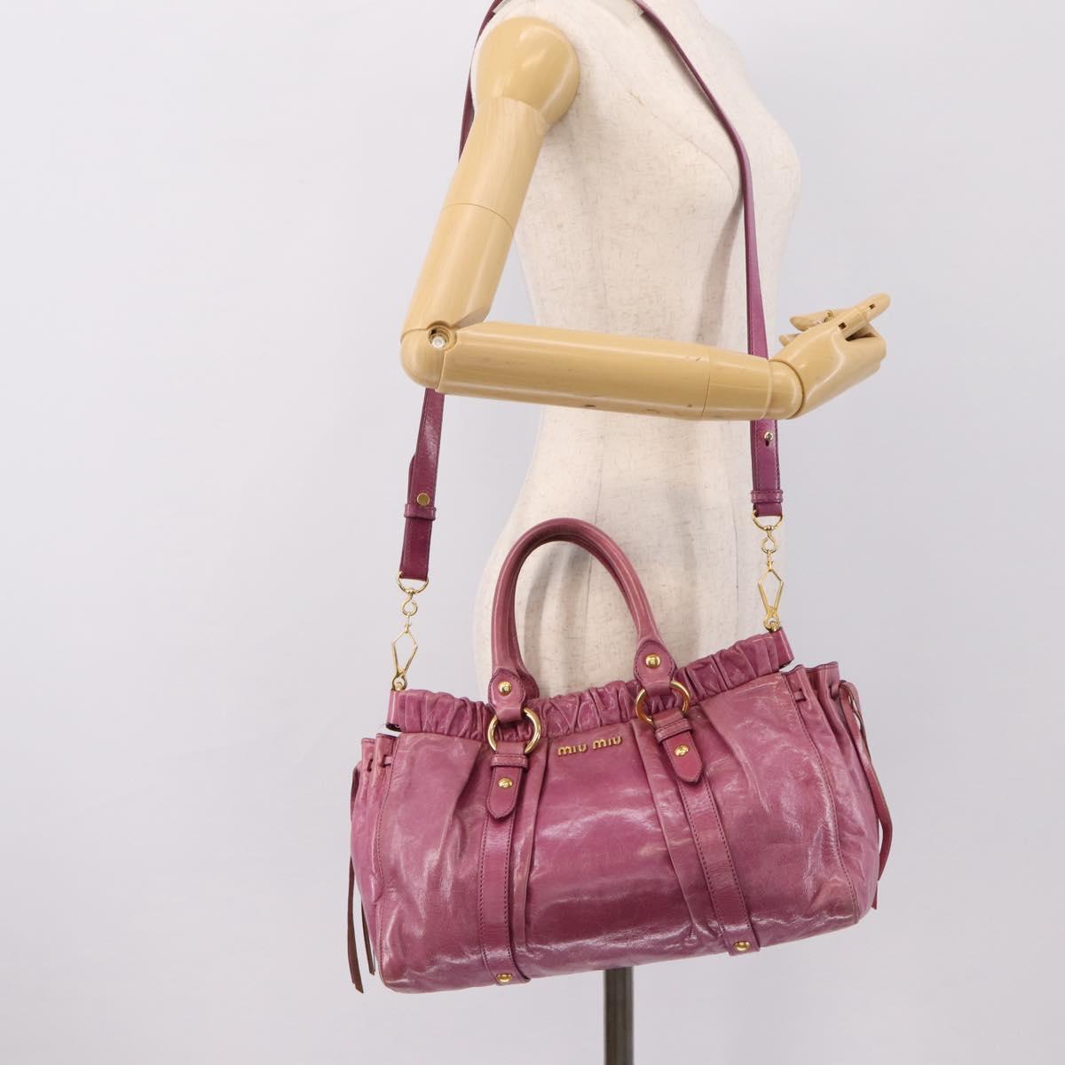 Miu Miu Matelasse Hand Bag Vitellolux 2way Pink Gold Auth 197197SAM