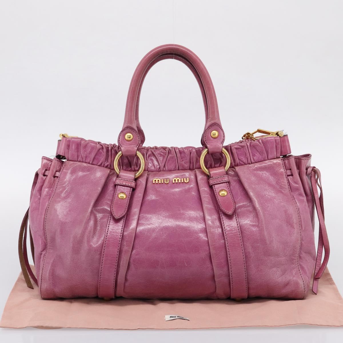 Miu Miu Matelasse Hand Bag Vitellolux 2way Pink Gold Auth 197197SAM