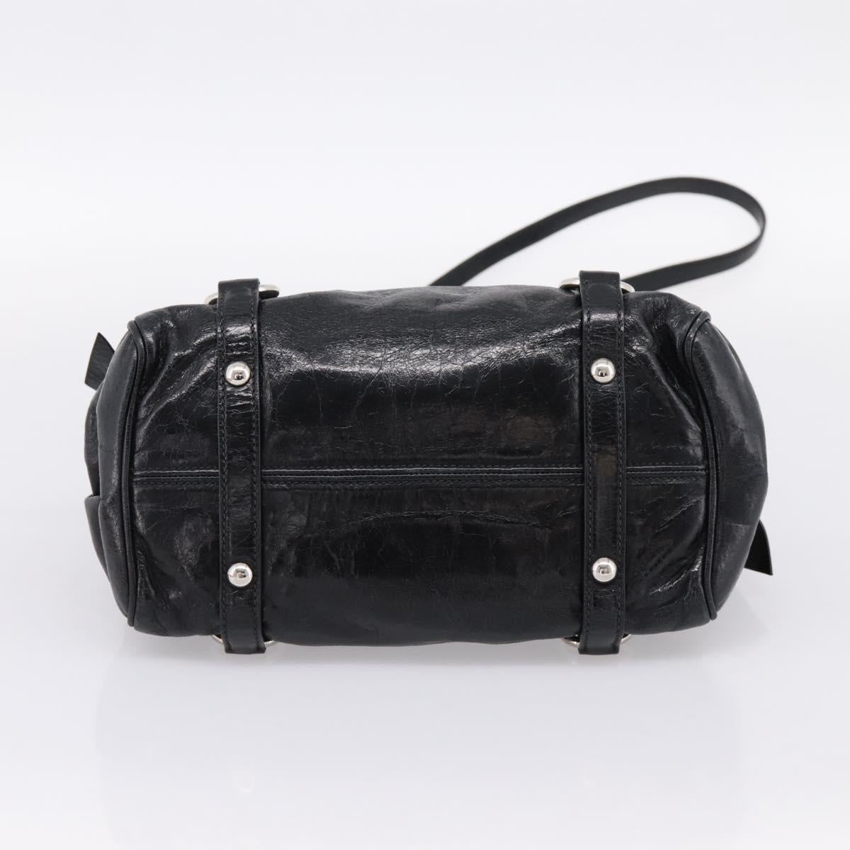 Miu Miu Hand Bag Vitello Lux Leather 2way Black Silver Auth 197198SAM