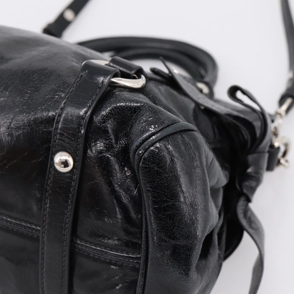 Miu Miu Hand Bag Vitello Lux Leather 2way Black Silver Auth 197198SAM