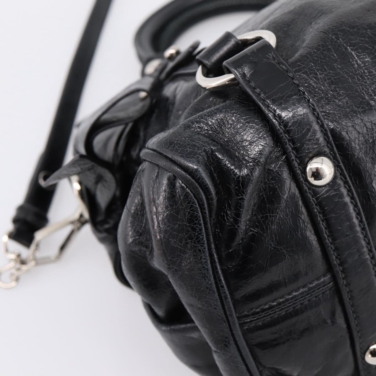 Miu Miu Hand Bag Vitello Lux Leather 2way Black Silver Auth 197198SAM