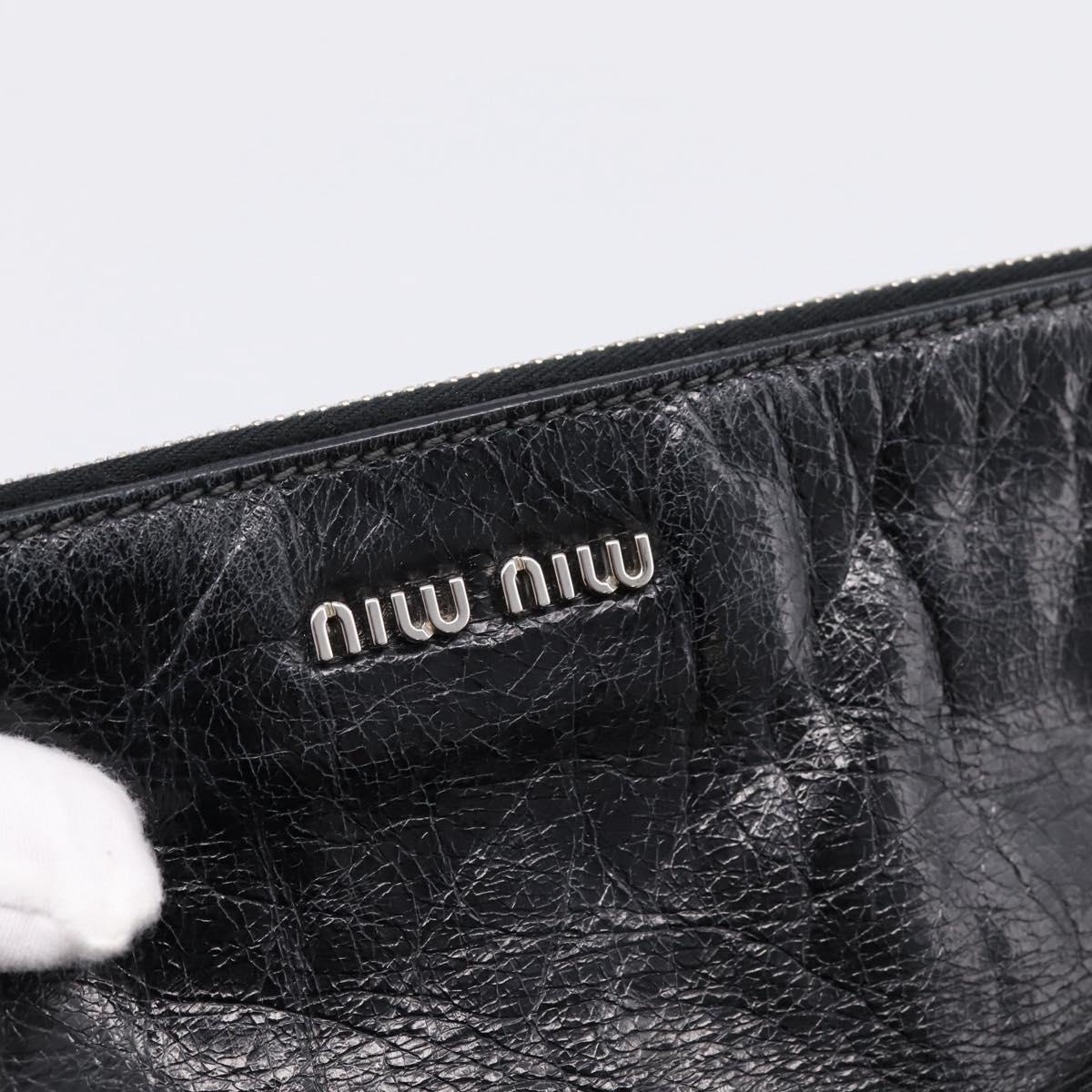 Miu Miu Hand Bag Vitello Lux Leather 2way Black Silver Auth 197198SAM