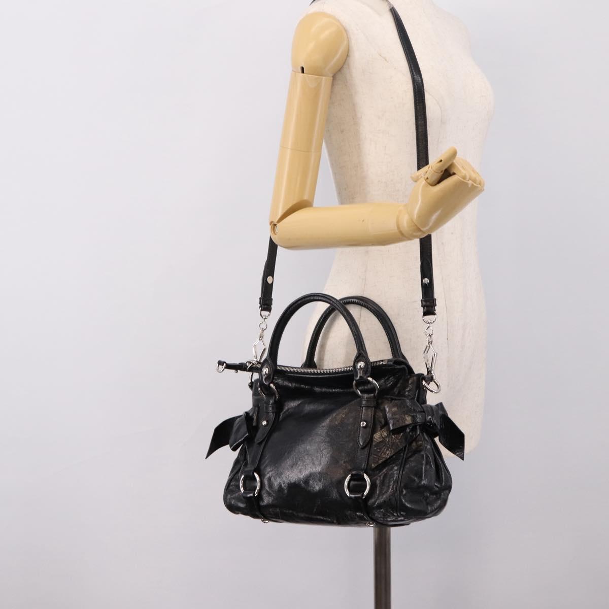 Miu Miu Hand Bag Vitello Lux Leather 2way Black Silver Auth 197198SAM