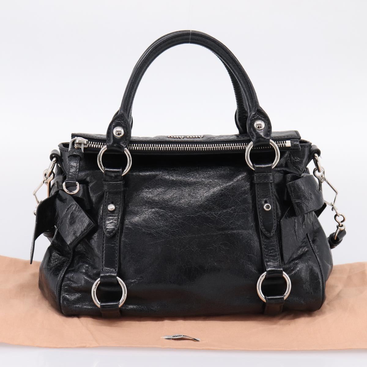 Miu Miu Hand Bag Vitello Lux Leather 2way Black Silver Auth 197198SAM