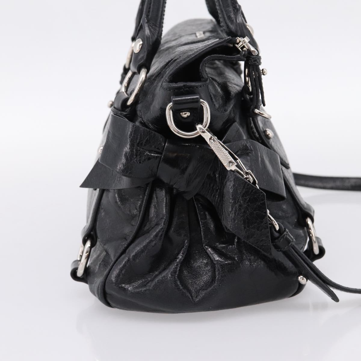 Miu Miu Hand Bag Vitello Lux Leather 2way Black Silver Auth 197198SAM