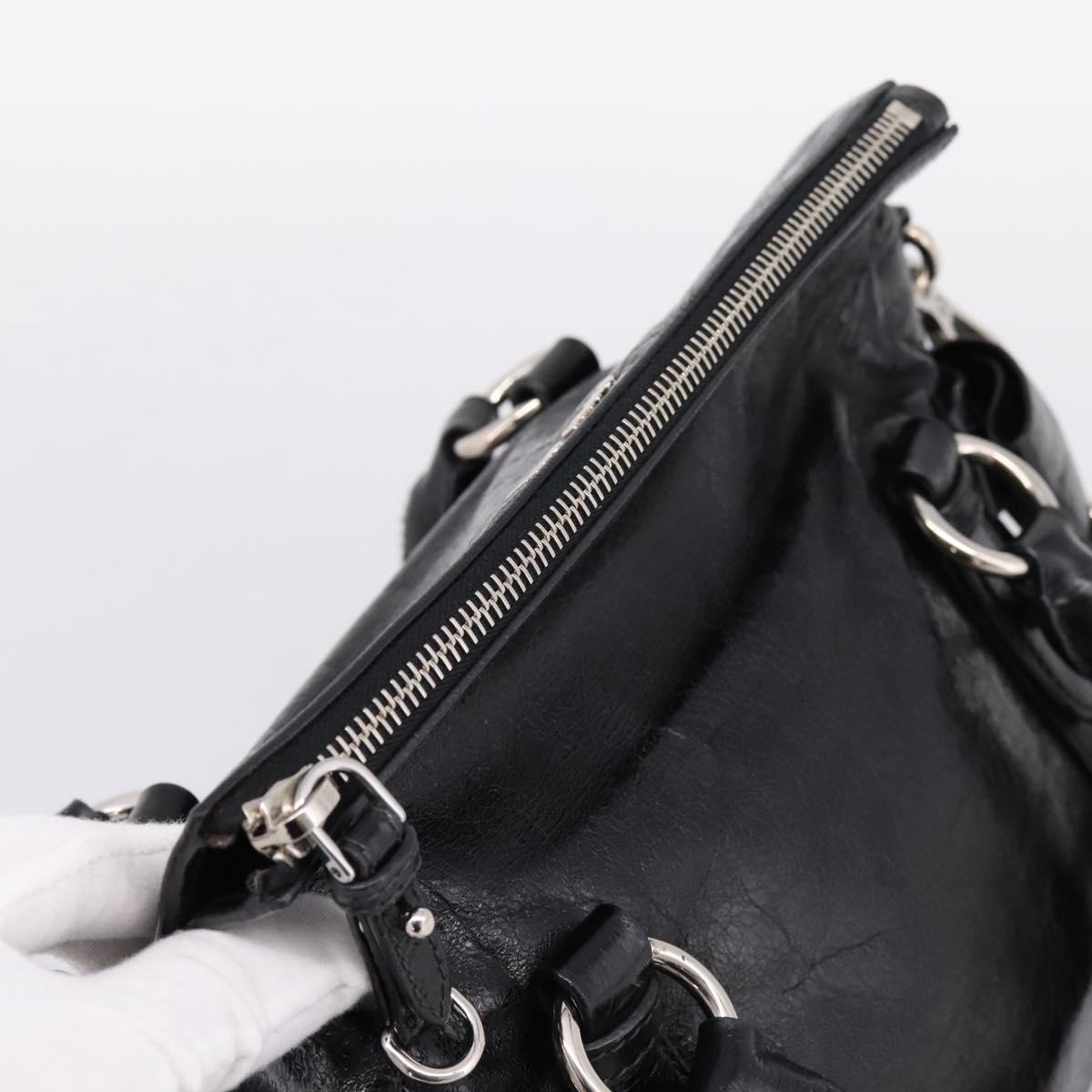 Miu Miu Hand Bag Vitello Lux Leather 2way Black Silver Auth 197198SAM