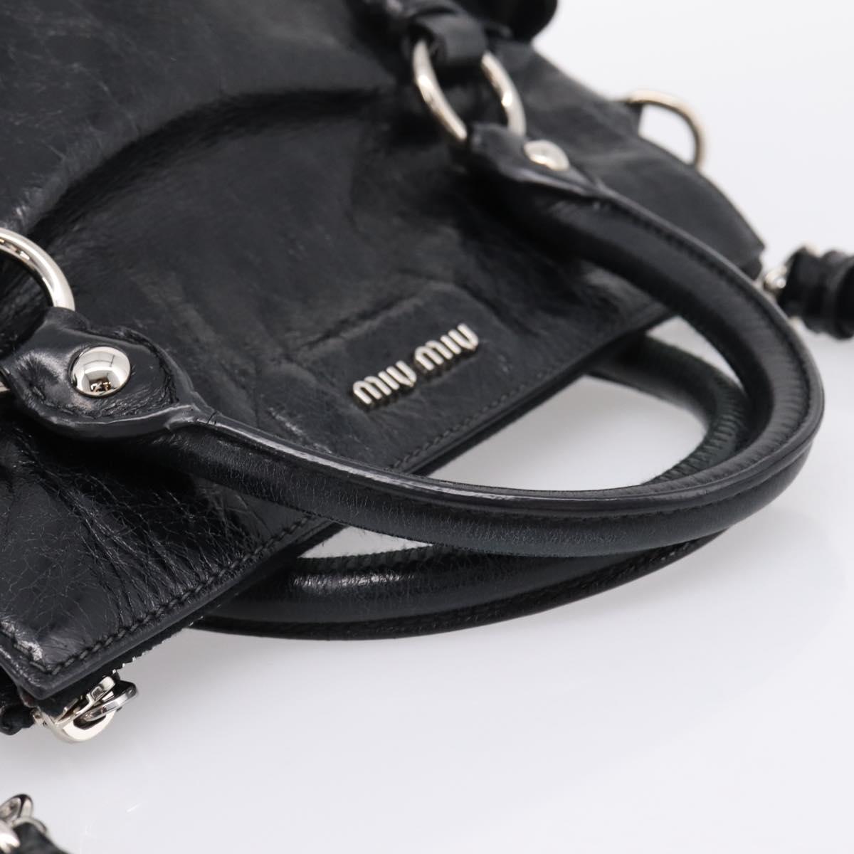 Miu Miu Hand Bag Vitello Lux Leather 2way Black Silver Auth 197198SAM