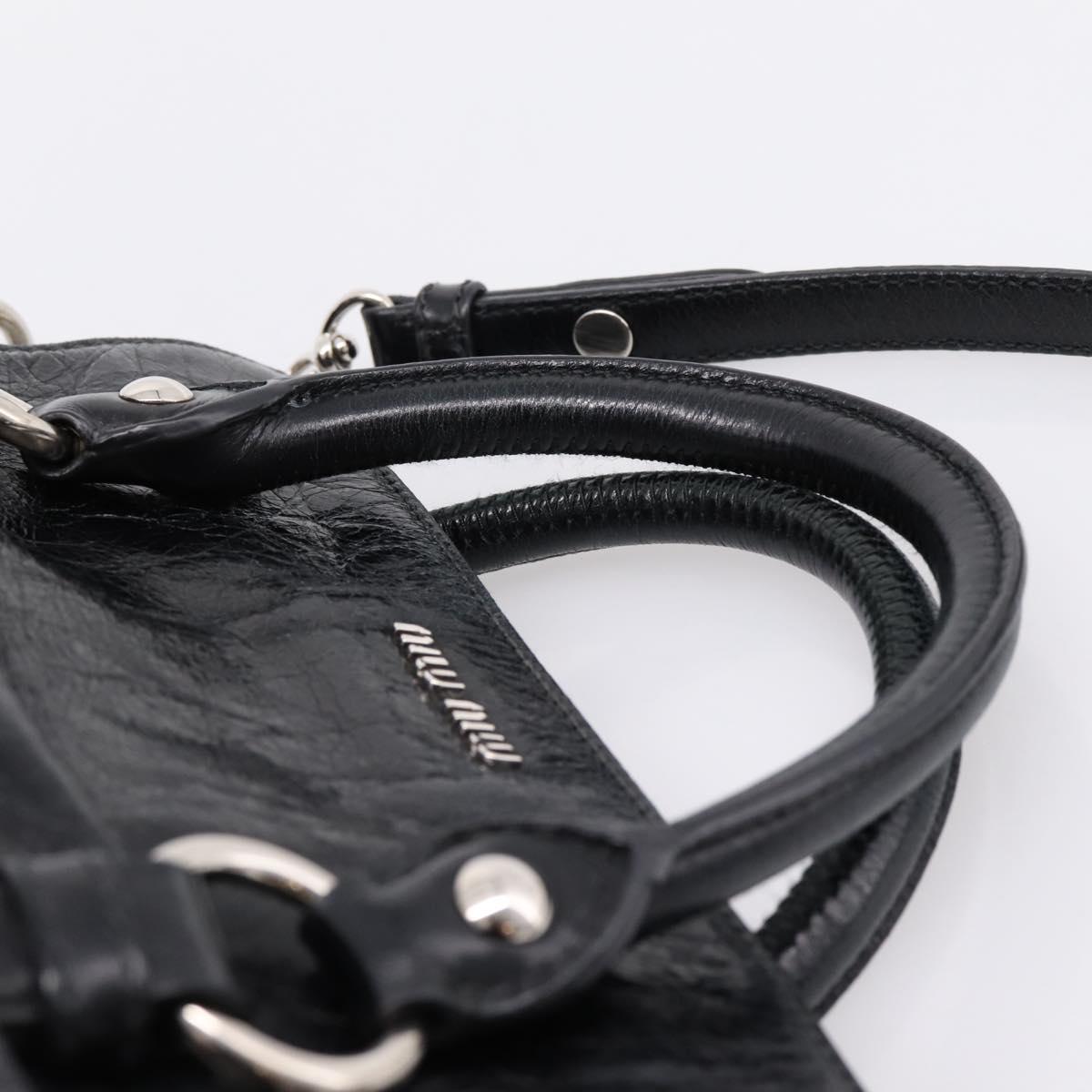 Miu Miu Hand Bag Vitello Lux Leather 2way Black Silver Auth 197198SAM