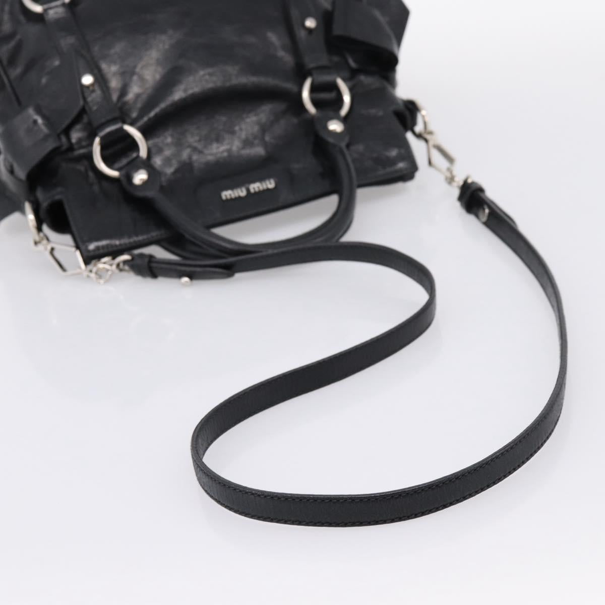 Miu Miu Hand Bag Vitello Lux Leather 2way Black Silver Auth 197198SAM