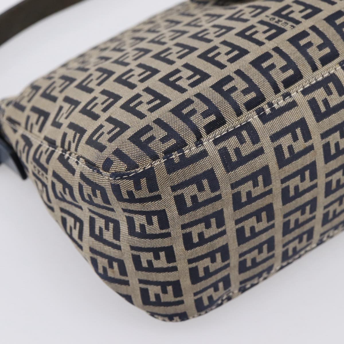 FENDI Zucchino Canvas Mamma Baguette Shoulder Bag Navy Silver Auth 197199A