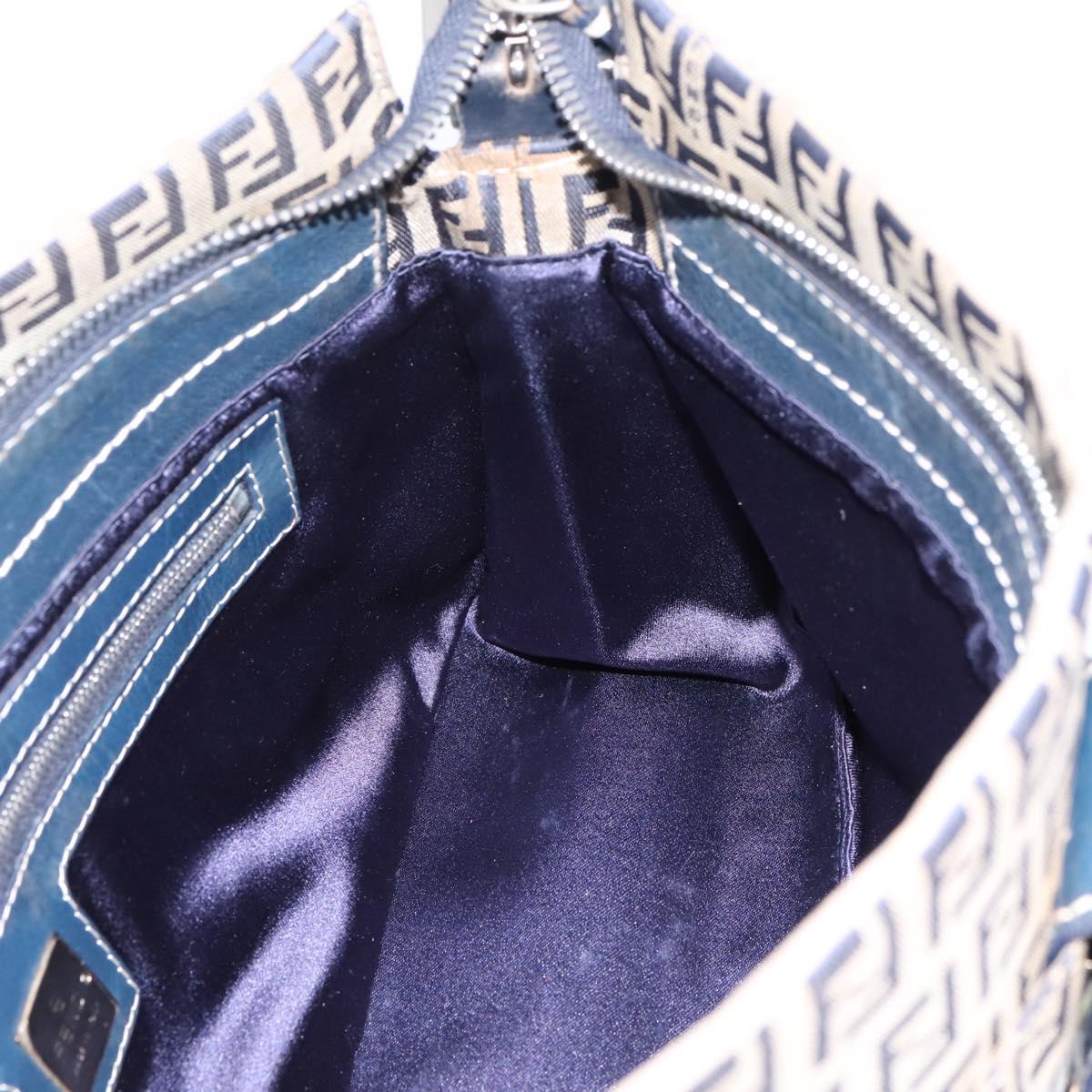 FENDI Zucchino Canvas Mamma Baguette Shoulder Bag Navy Silver Auth 197199A