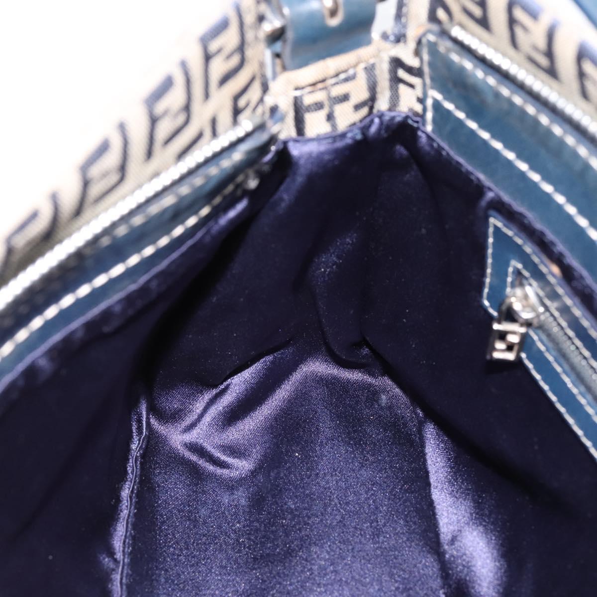FENDI Zucchino Canvas Mamma Baguette Shoulder Bag Navy Silver Auth 197199A