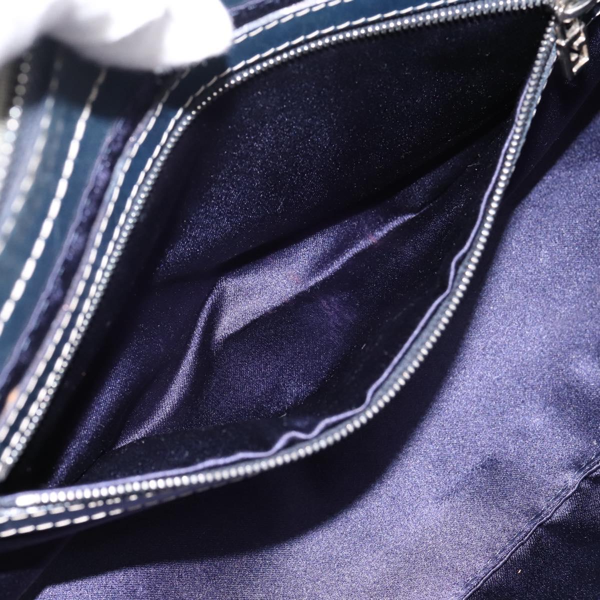 FENDI Zucchino Canvas Mamma Baguette Shoulder Bag Navy Silver Auth 197199A
