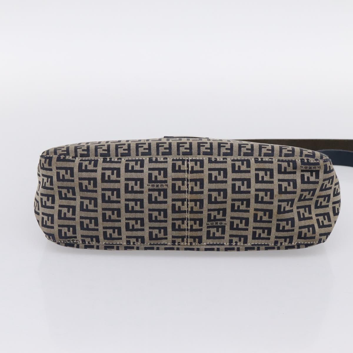FENDI Zucchino Canvas Mamma Baguette Shoulder Bag Navy Silver Auth 197199A