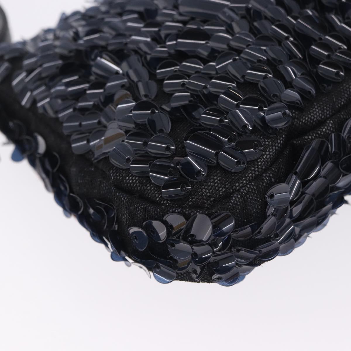 FENDI Mamma Baguette Shoulder Bag Canvas Sequin Black Auth 197205SM