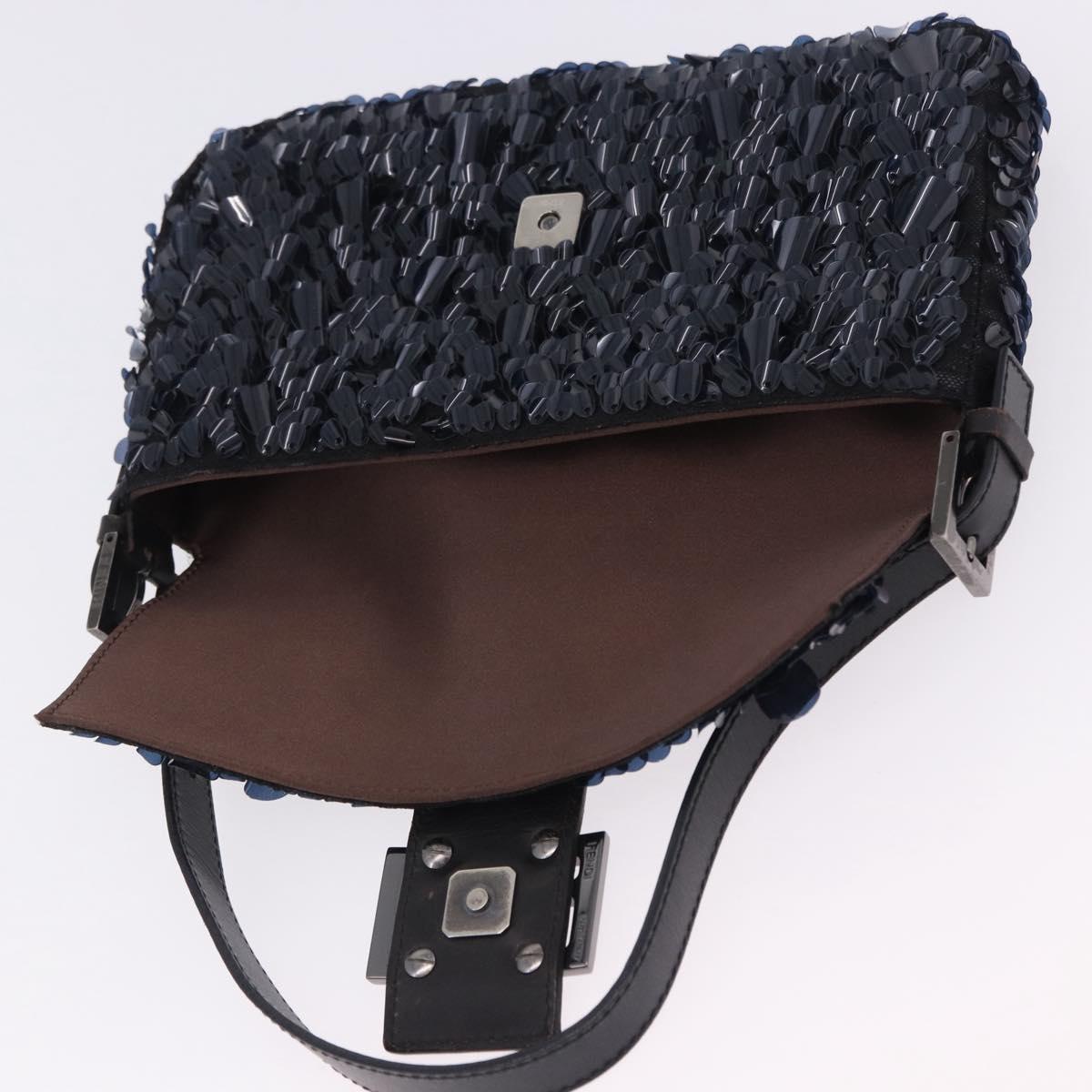 FENDI Mamma Baguette Shoulder Bag Canvas Sequin Black Auth 197205SM