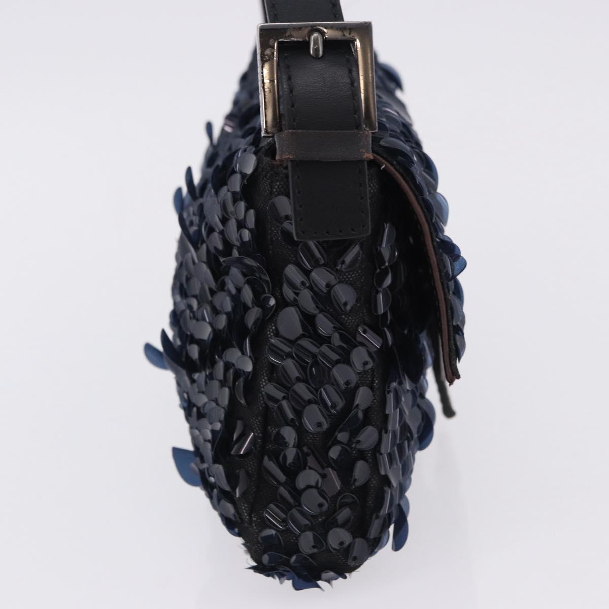 FENDI Mamma Baguette Shoulder Bag Canvas Sequin Black Auth 197205SM