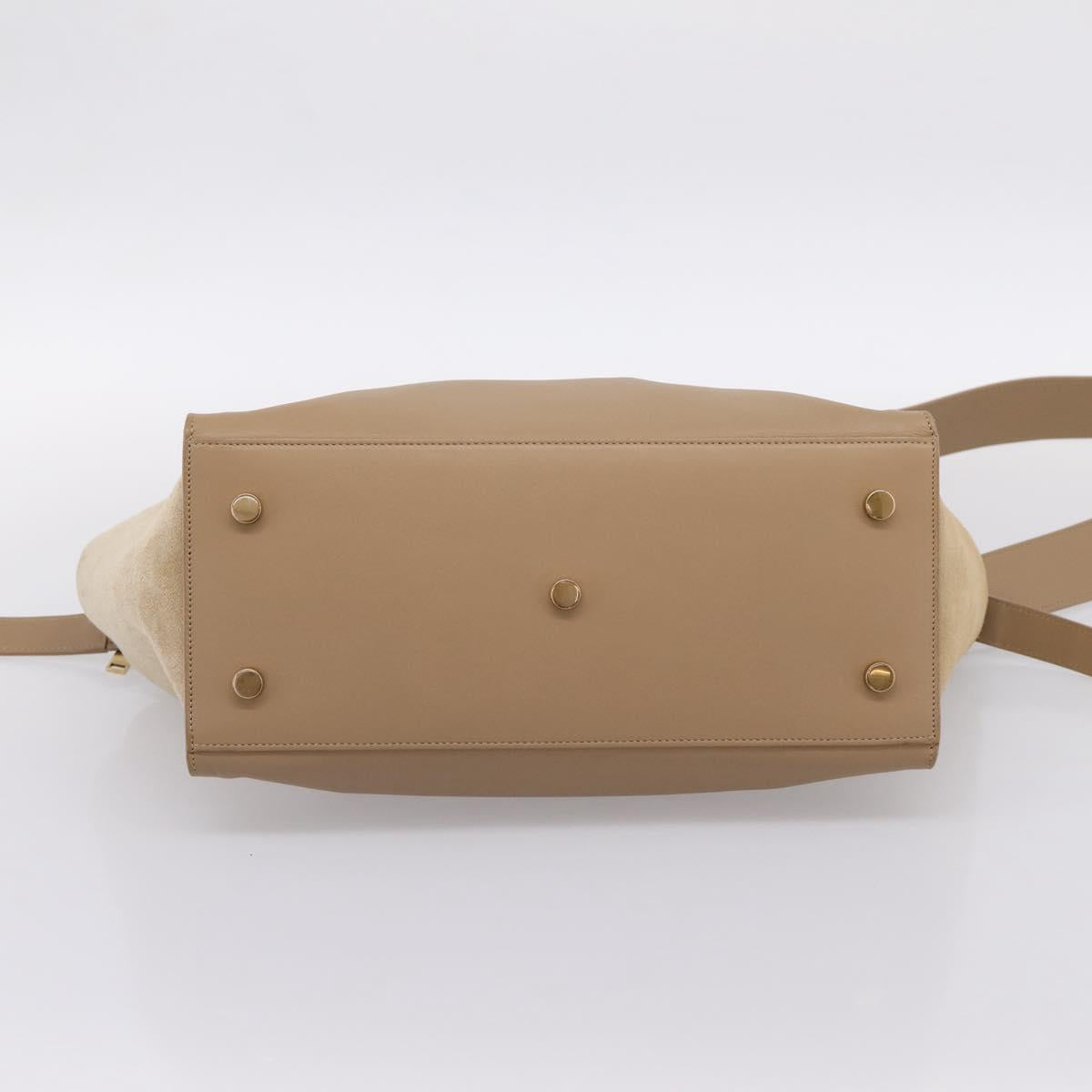 SAINT LAURENT Downtown Cabas Hand Bag Leather 2way Beige Gold Auth 197207V
