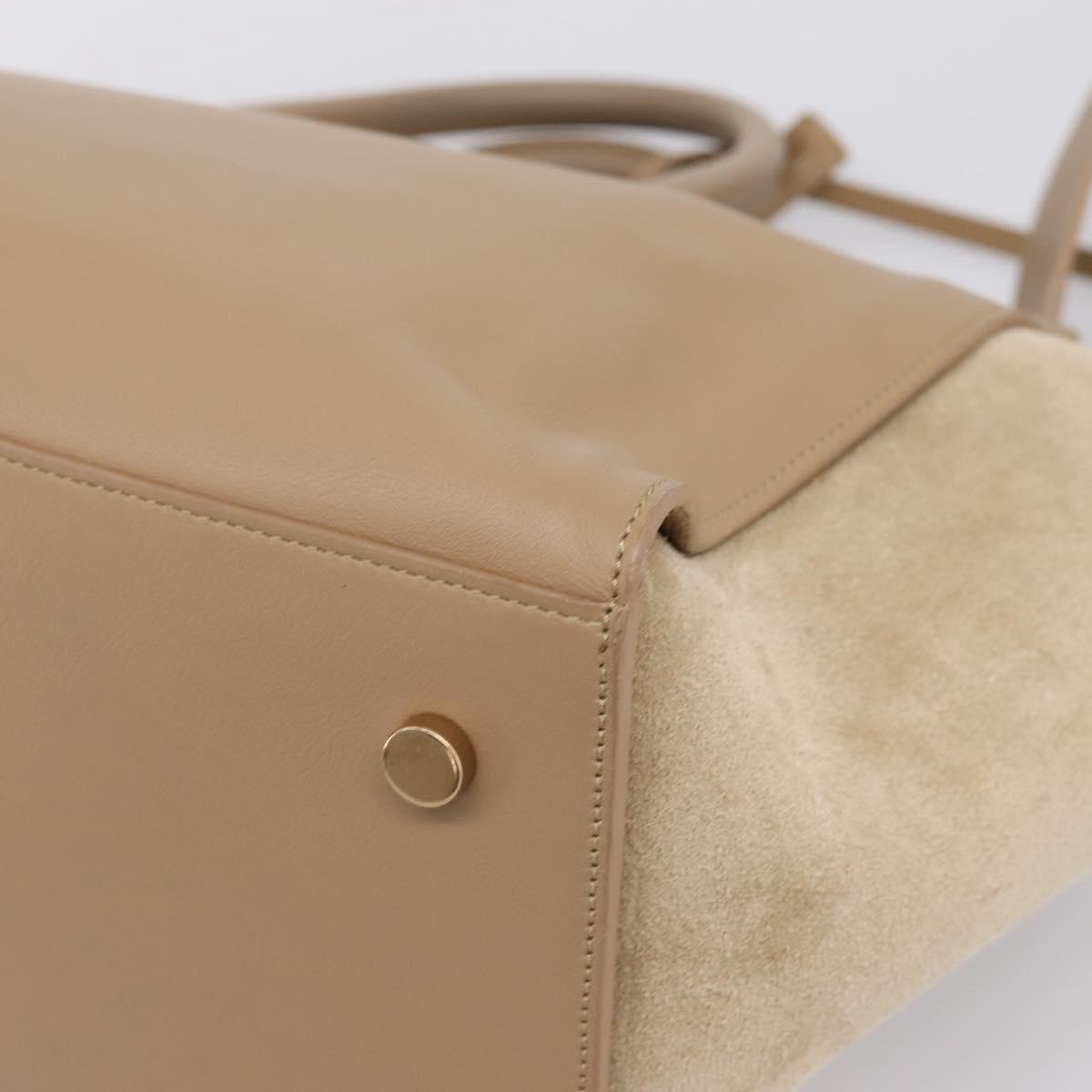 SAINT LAURENT Downtown Cabas Hand Bag Leather 2way Beige Gold Auth 197207V