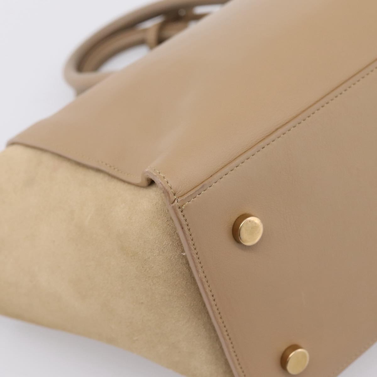 SAINT LAURENT Downtown Cabas Hand Bag Leather 2way Beige Gold Auth 197207V