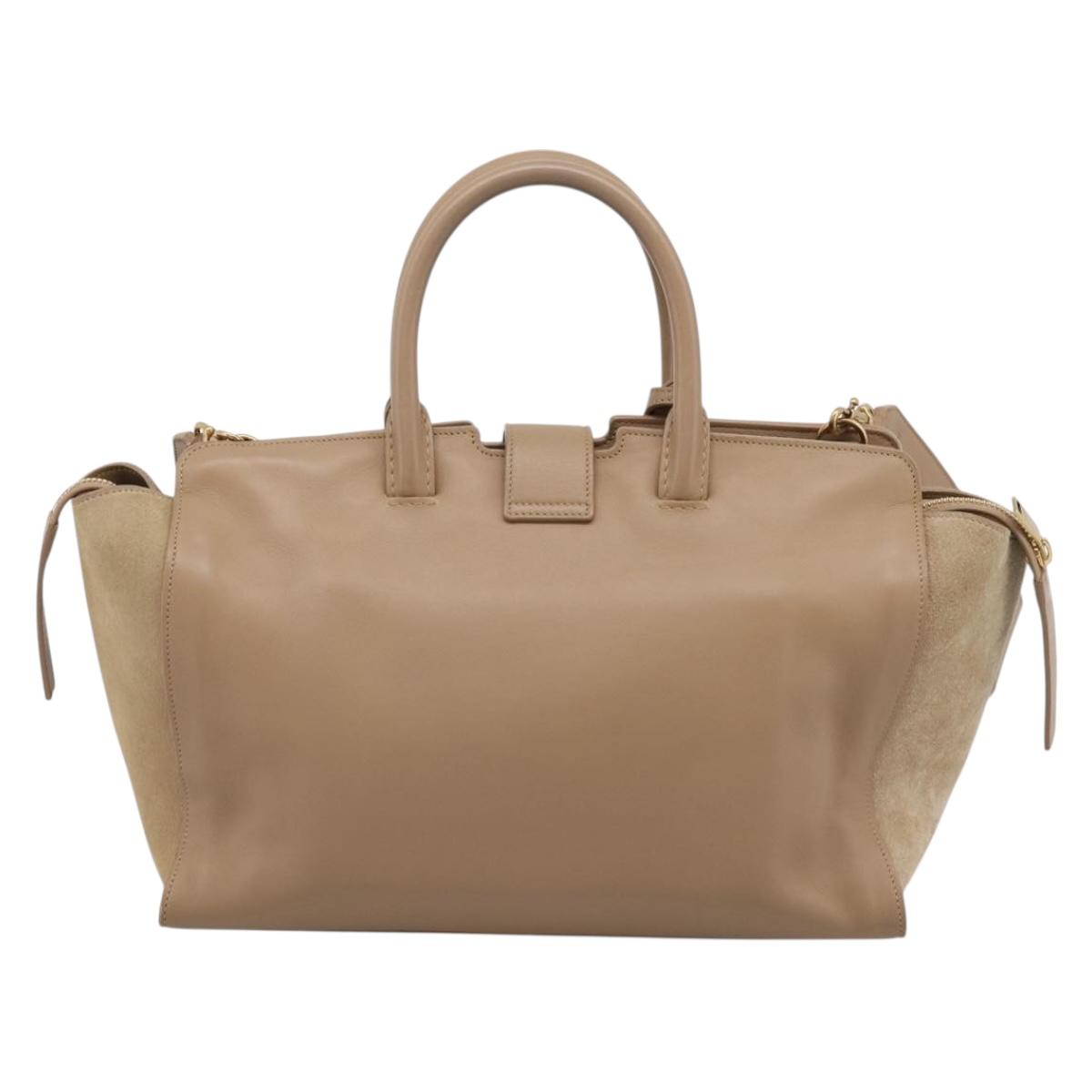 SAINT LAURENT Downtown Cabas Hand Bag Leather 2way Beige Gold Auth 197207V