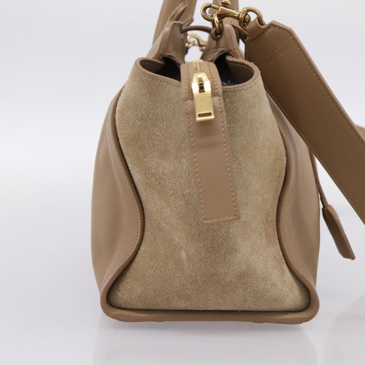 SAINT LAURENT Downtown Cabas Hand Bag Leather 2way Beige Gold Auth 197207V