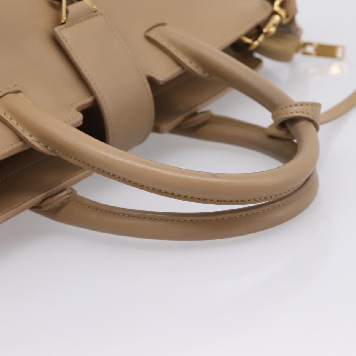 SAINT LAURENT Downtown Cabas Hand Bag Leather 2way Beige Gold Auth 197207V