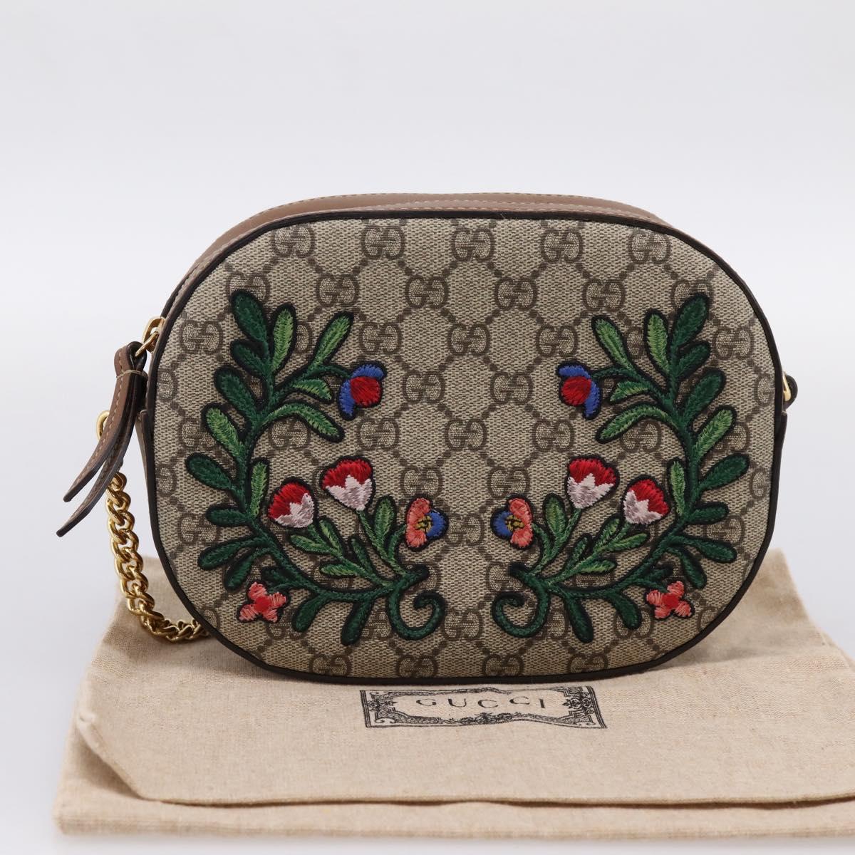 GUCCI GG Supreme Chain Shoulder Bag PVC Beige Gold 409535 Auth 197208V