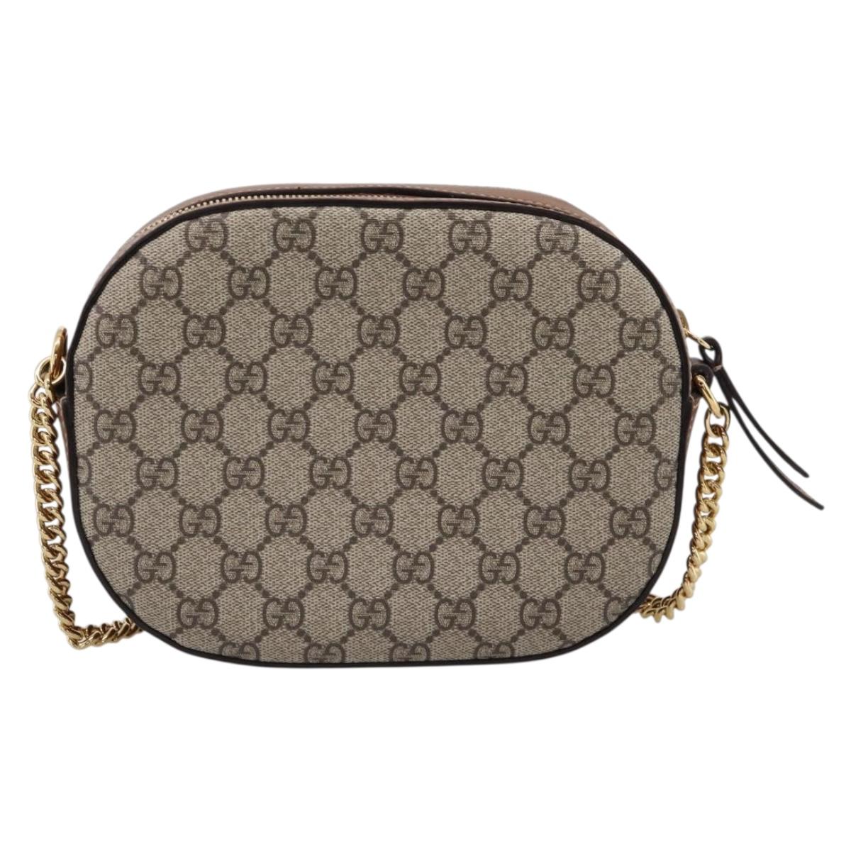 GUCCI GG Supreme Chain Shoulder Bag PVC Beige Gold 409535 Auth 197208V