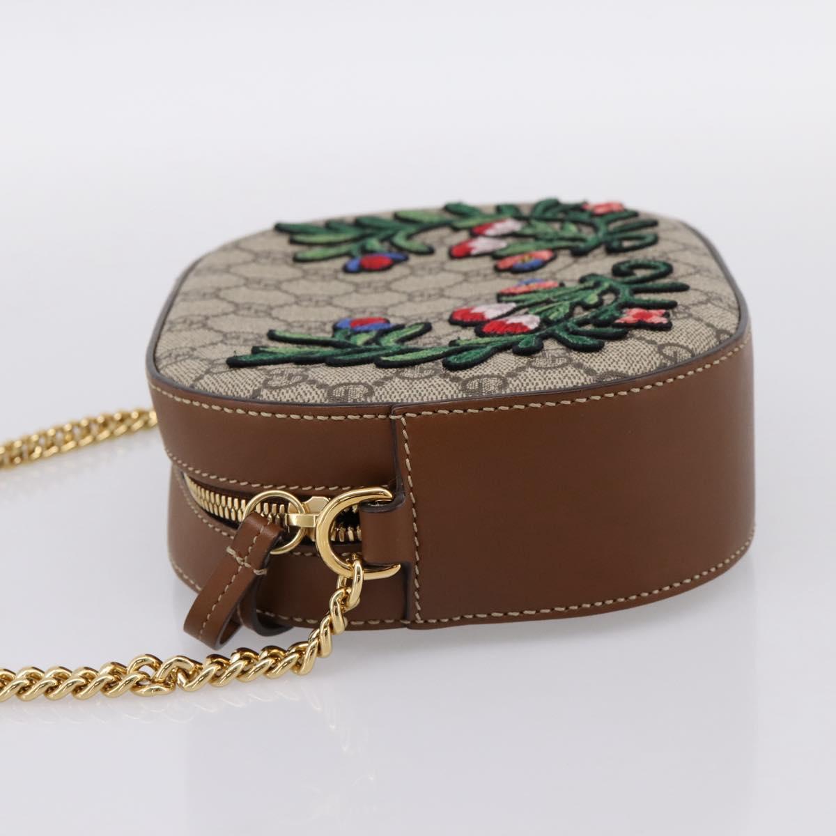 GUCCI GG Supreme Chain Shoulder Bag PVC Beige Gold 409535 Auth 197208V