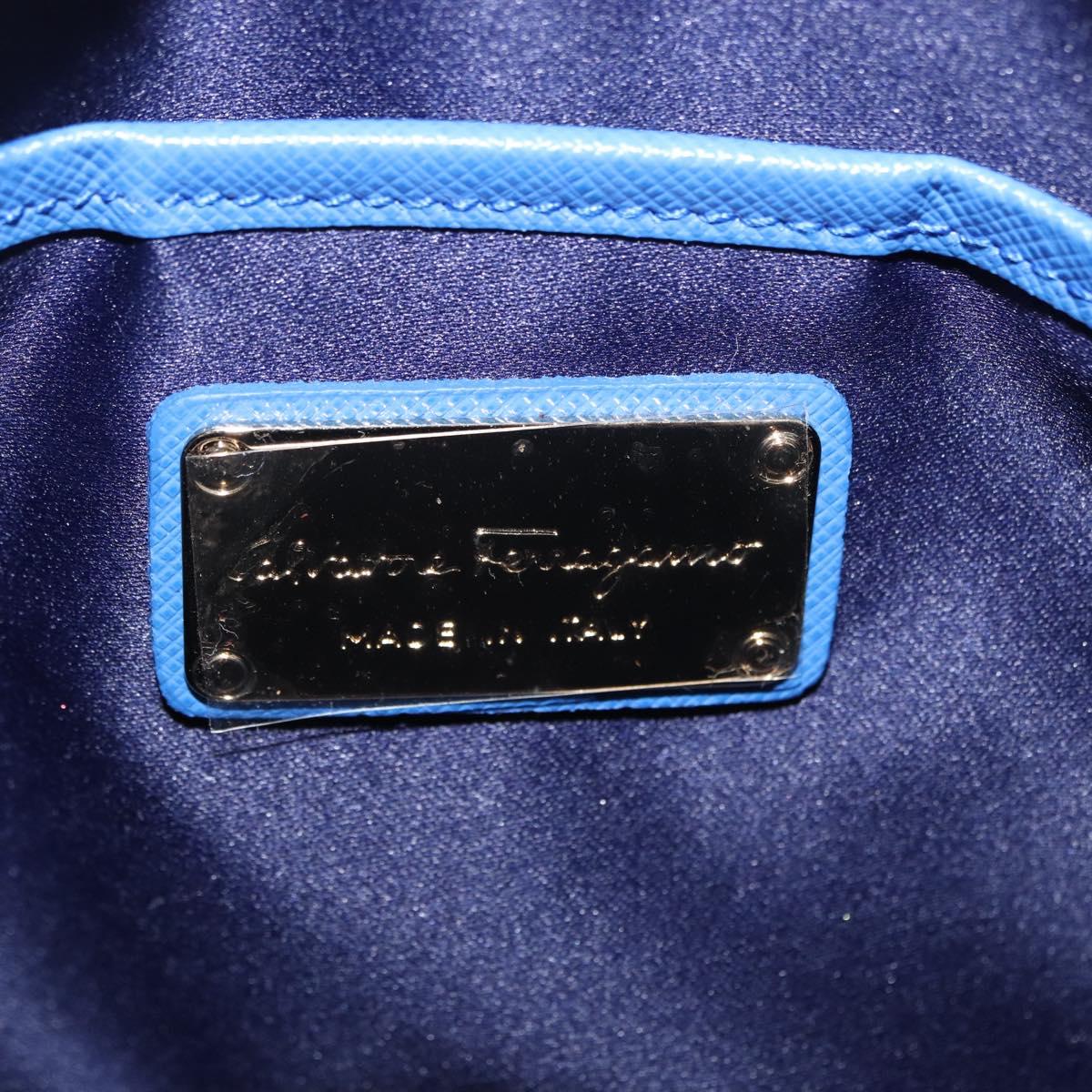 Salvatore Ferragamo Vala Chain Shoulder Bag Leather Blue Gold Auth 197212V