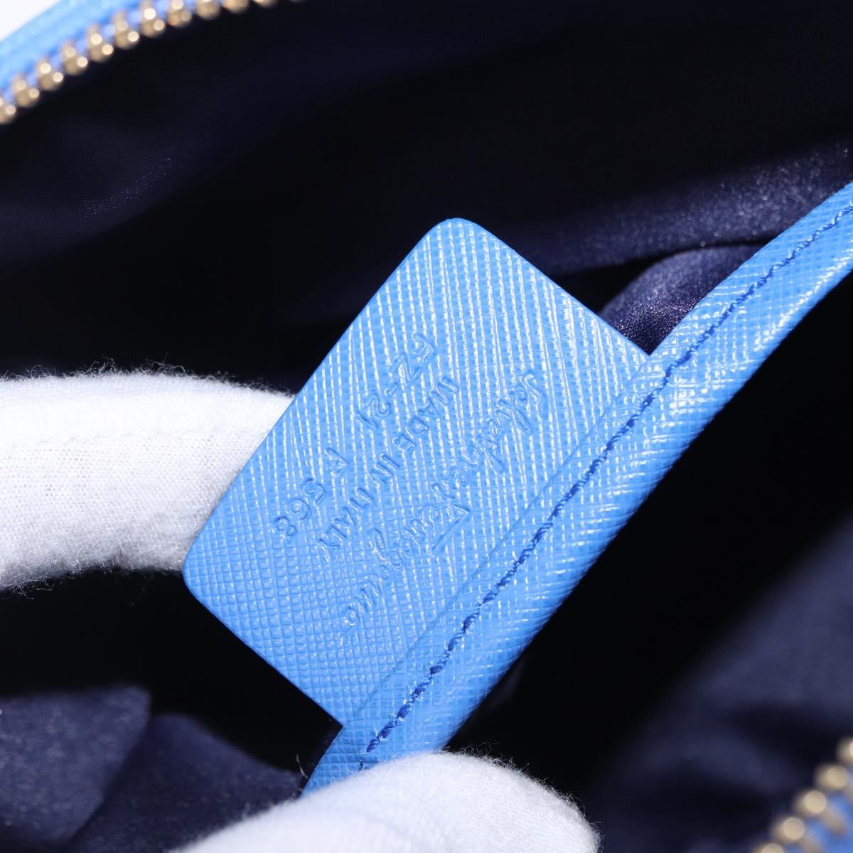 Salvatore Ferragamo Vala Chain Shoulder Bag Leather Blue Gold Auth 197212V