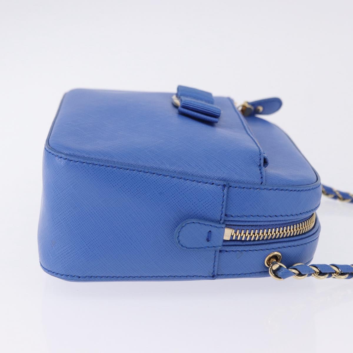 Salvatore Ferragamo Vala Chain Shoulder Bag Leather Blue Gold Auth 197212V