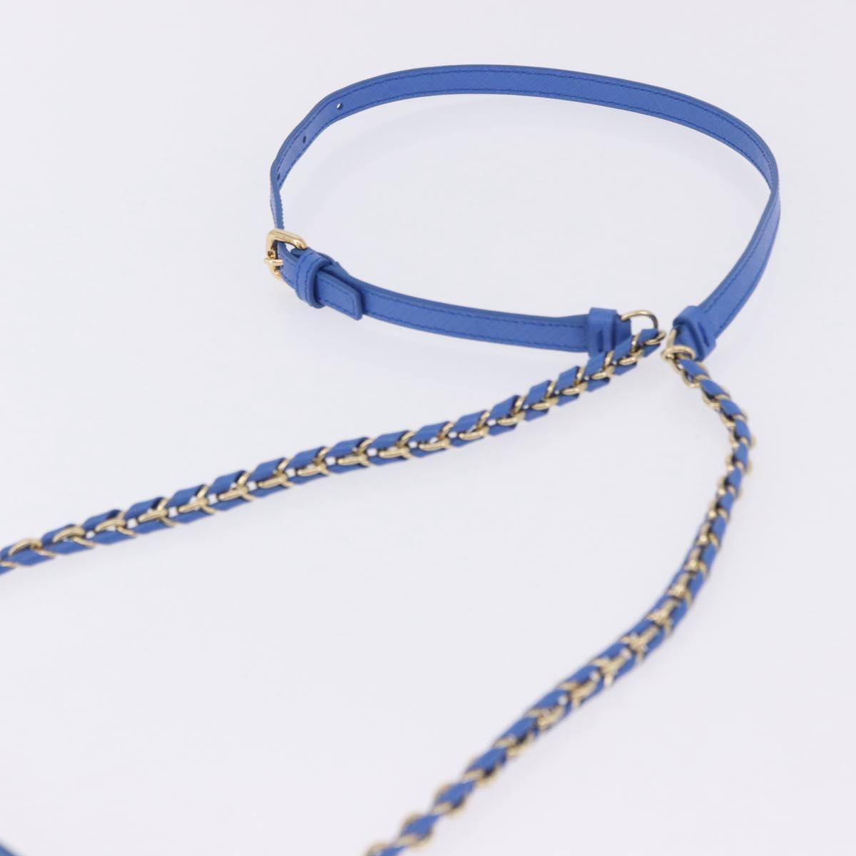 Salvatore Ferragamo Vala Chain Shoulder Bag Leather Blue Gold Auth 197212V