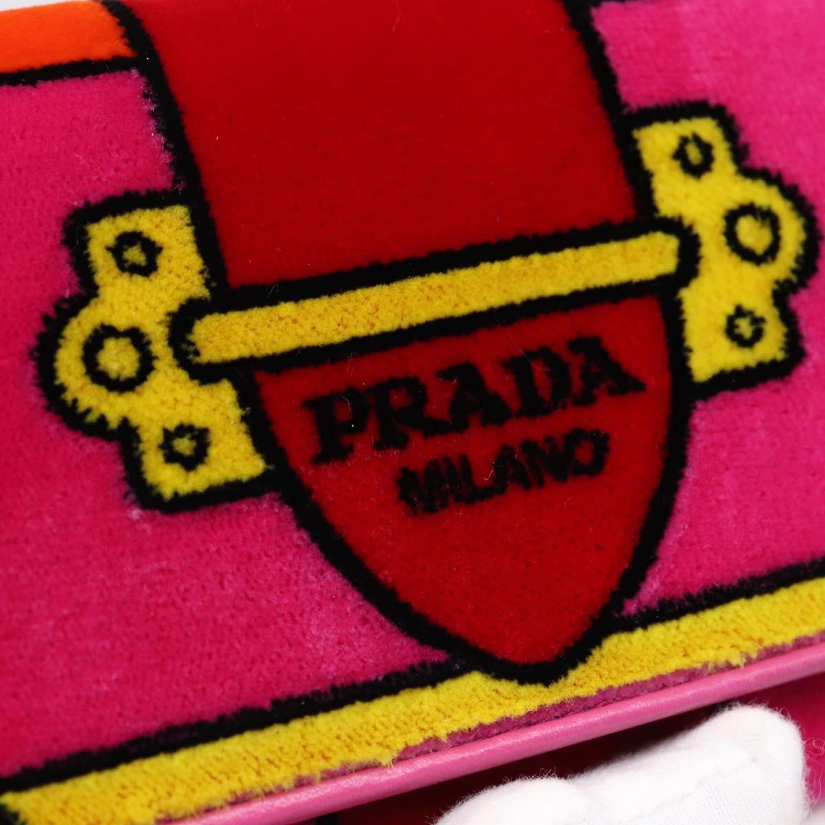 PRADA Long Wallet Velor Red Gold Auth 197223M