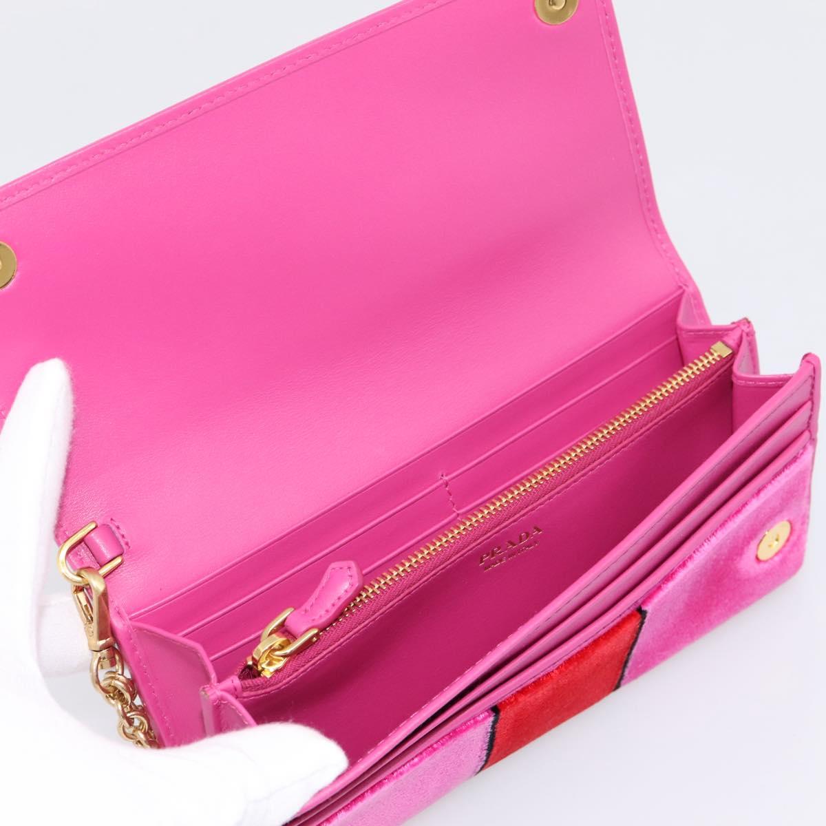 PRADA Long Wallet Velor Red Gold Auth 197223M