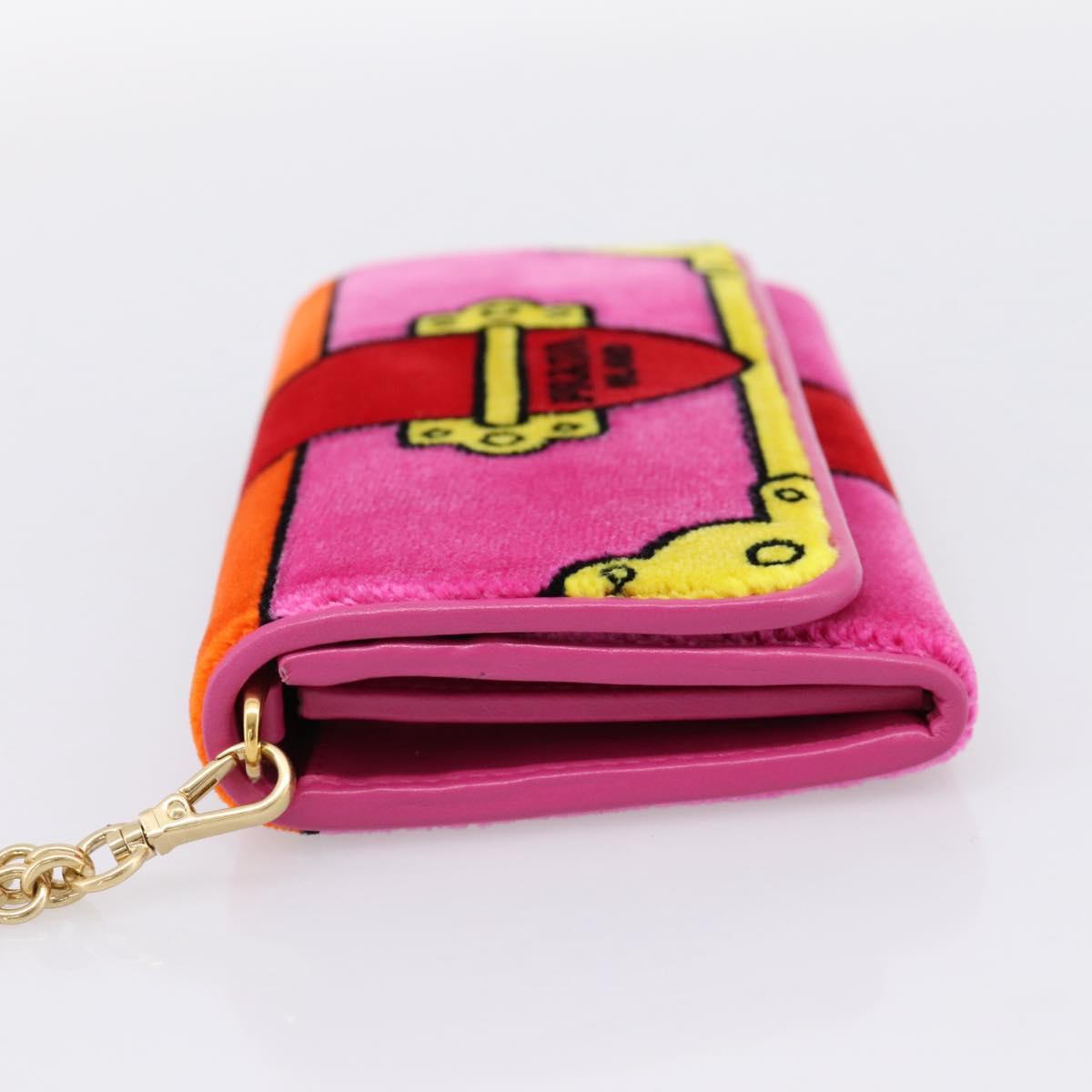 PRADA Long Wallet Velor Red Gold Auth 197223M