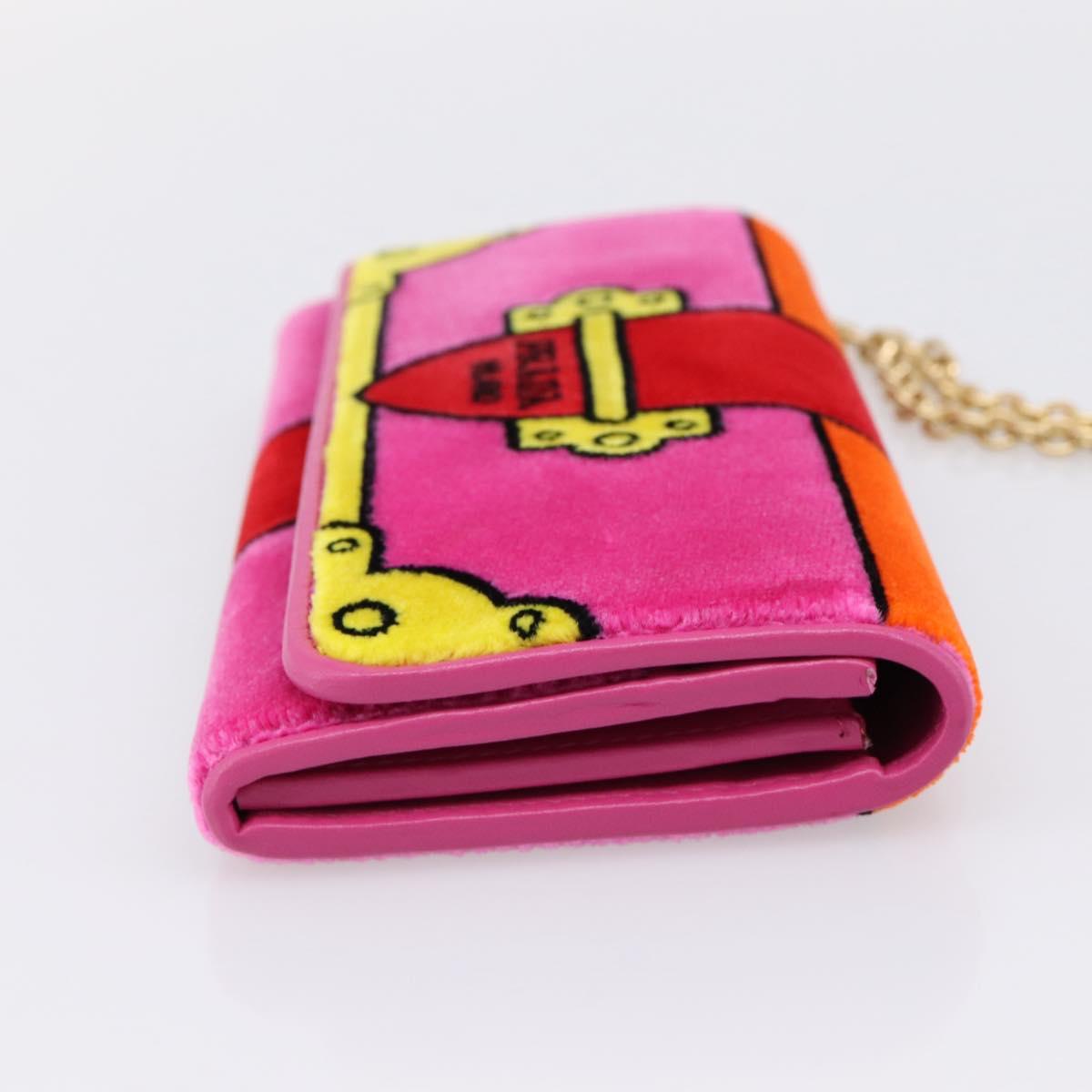 PRADA Long Wallet Velor Red Gold Auth 197223M