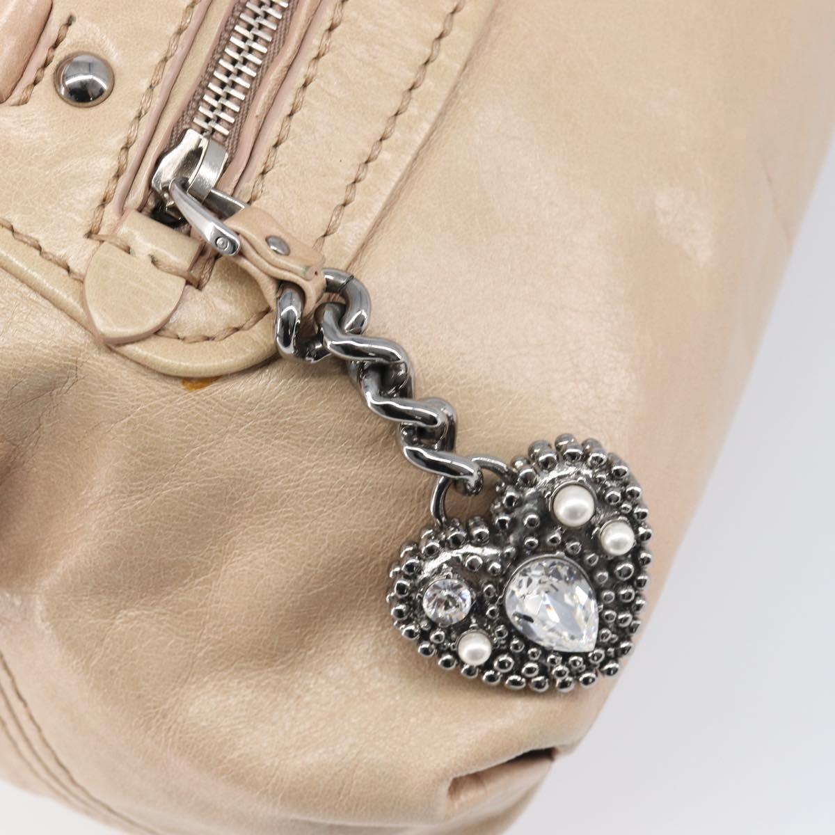 Miu Miu Vitellolux Hand Bag Leather 2way Beige Silver Auth 197230V