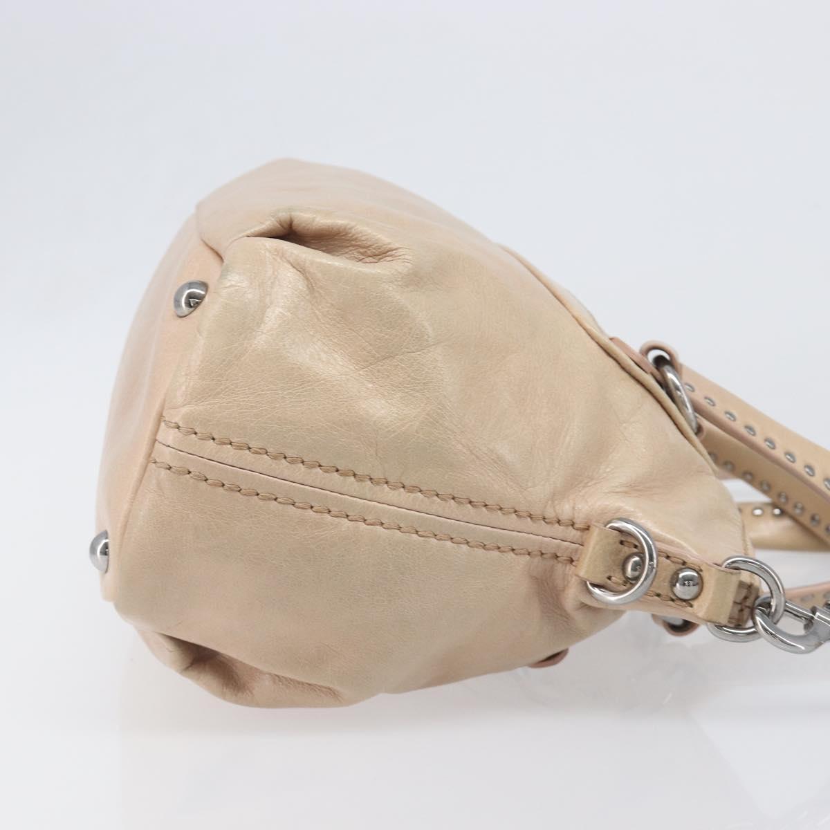 Miu Miu Vitellolux Hand Bag Leather 2way Beige Silver Auth 197230V