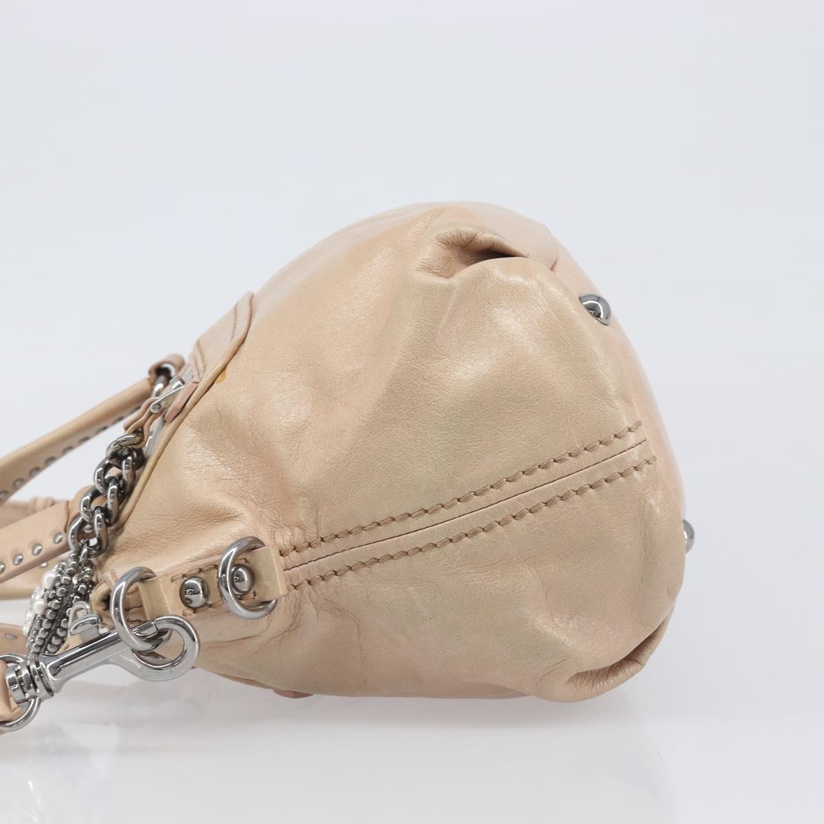 Miu Miu Vitellolux Hand Bag Leather 2way Beige Silver Auth 197230V