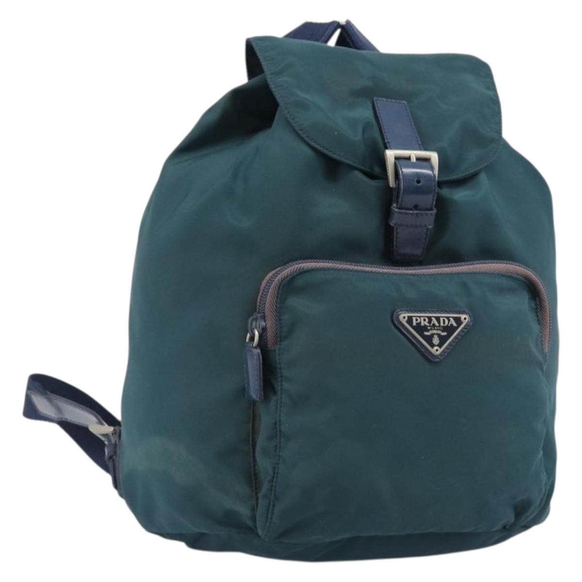 PRADA Backpack Nylon Green Silver Auth 197232