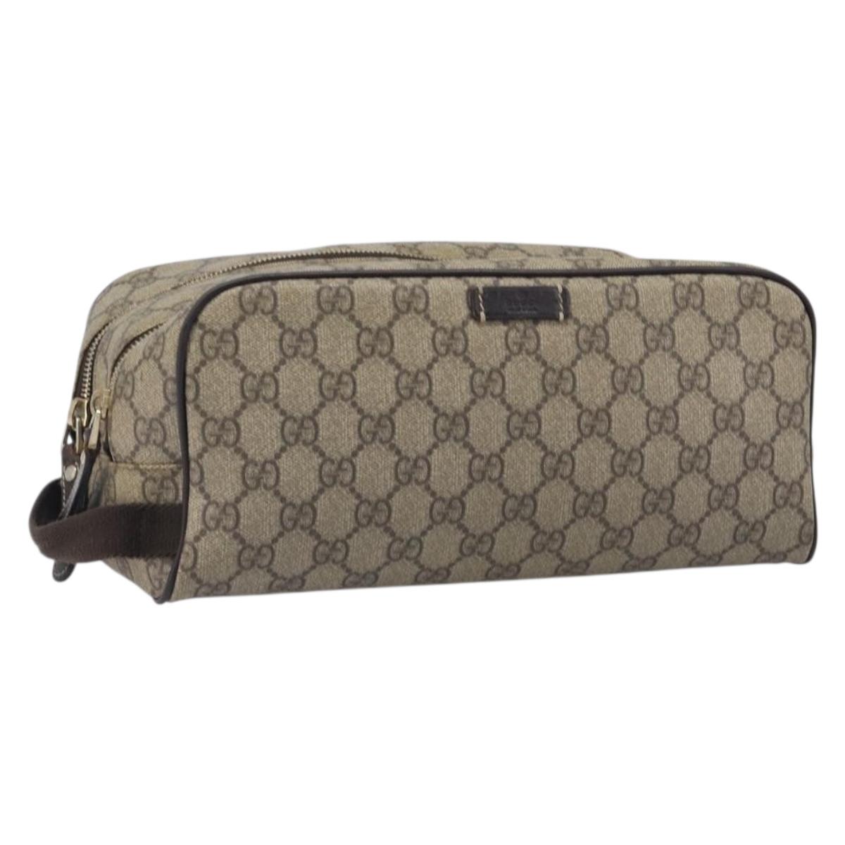 GUCCI GG Supreme Hand Bag PVC Beige Gold 211125 Auth 197233