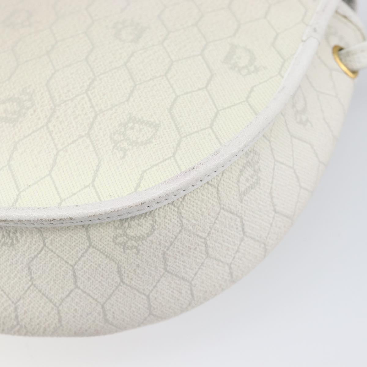 Christian Dior Honeycomb Canvas Shoulder Bag PVC White Gold Auth 197242A