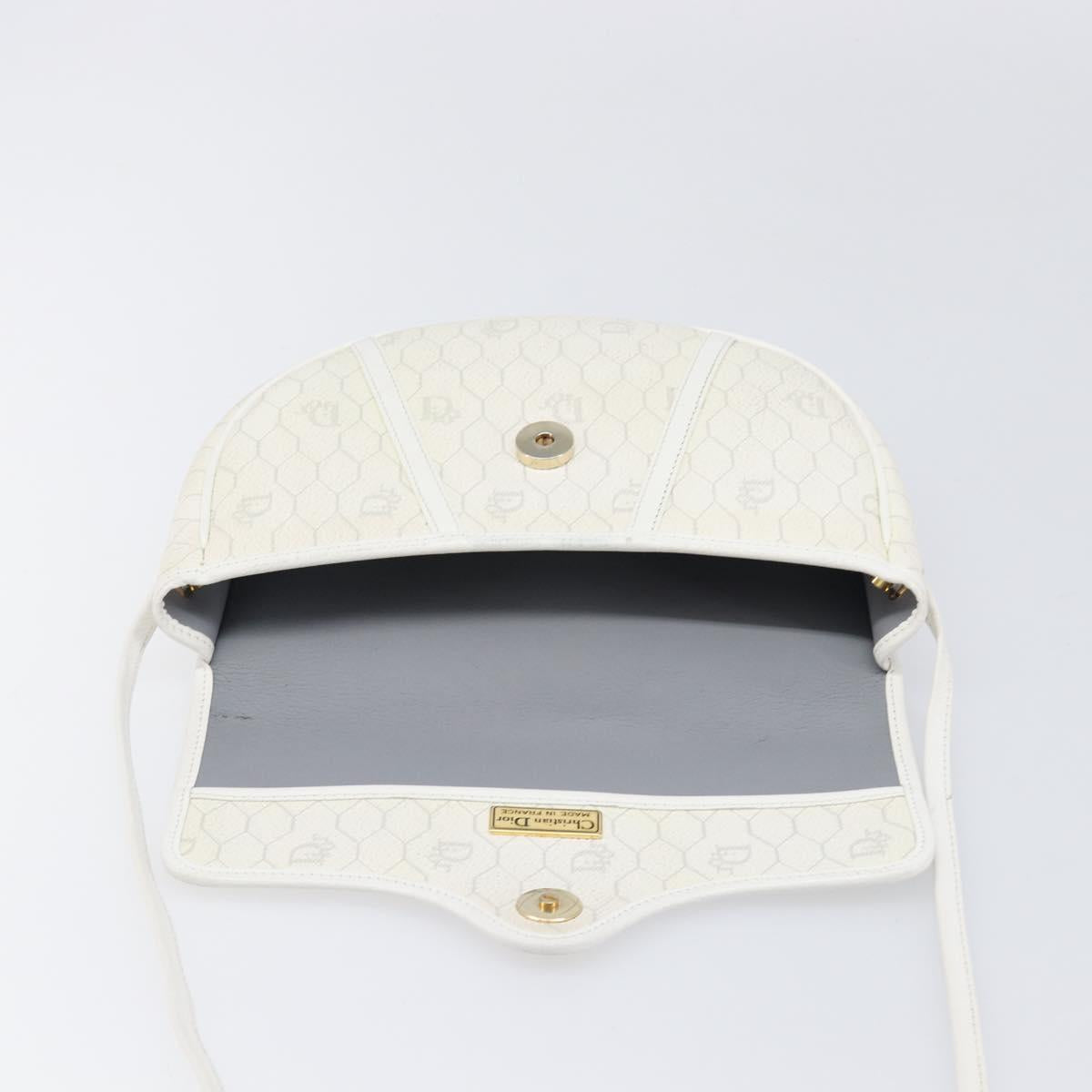 Christian Dior Honeycomb Canvas Shoulder Bag PVC White Gold Auth 197242A