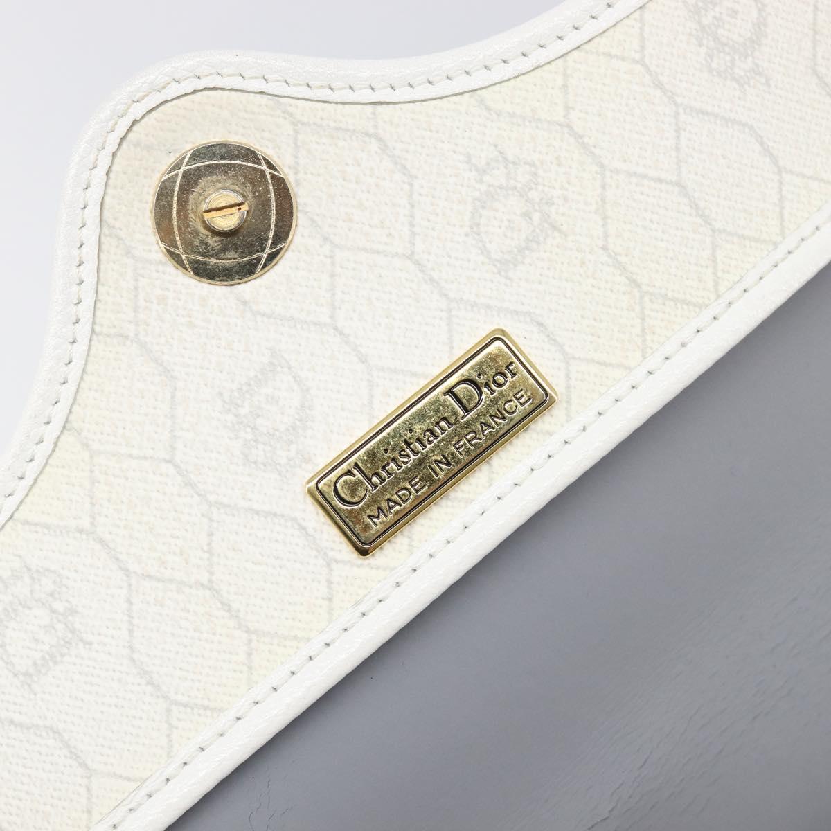 Christian Dior Honeycomb Canvas Shoulder Bag PVC White Gold Auth 197242A